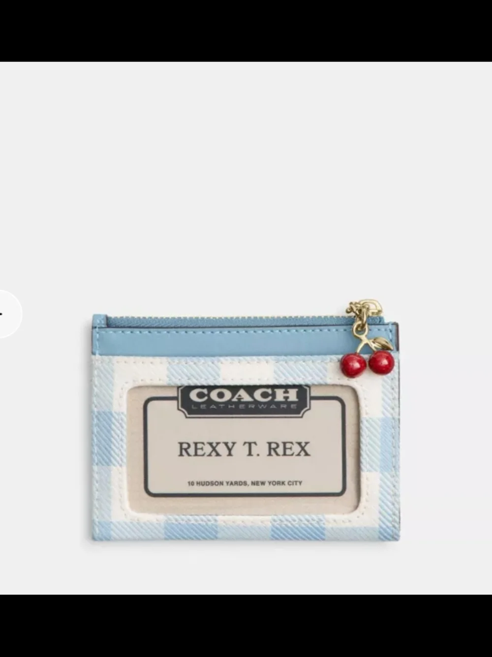 Coach Blue Gingham Cardholder Keyring with Cherry Charm